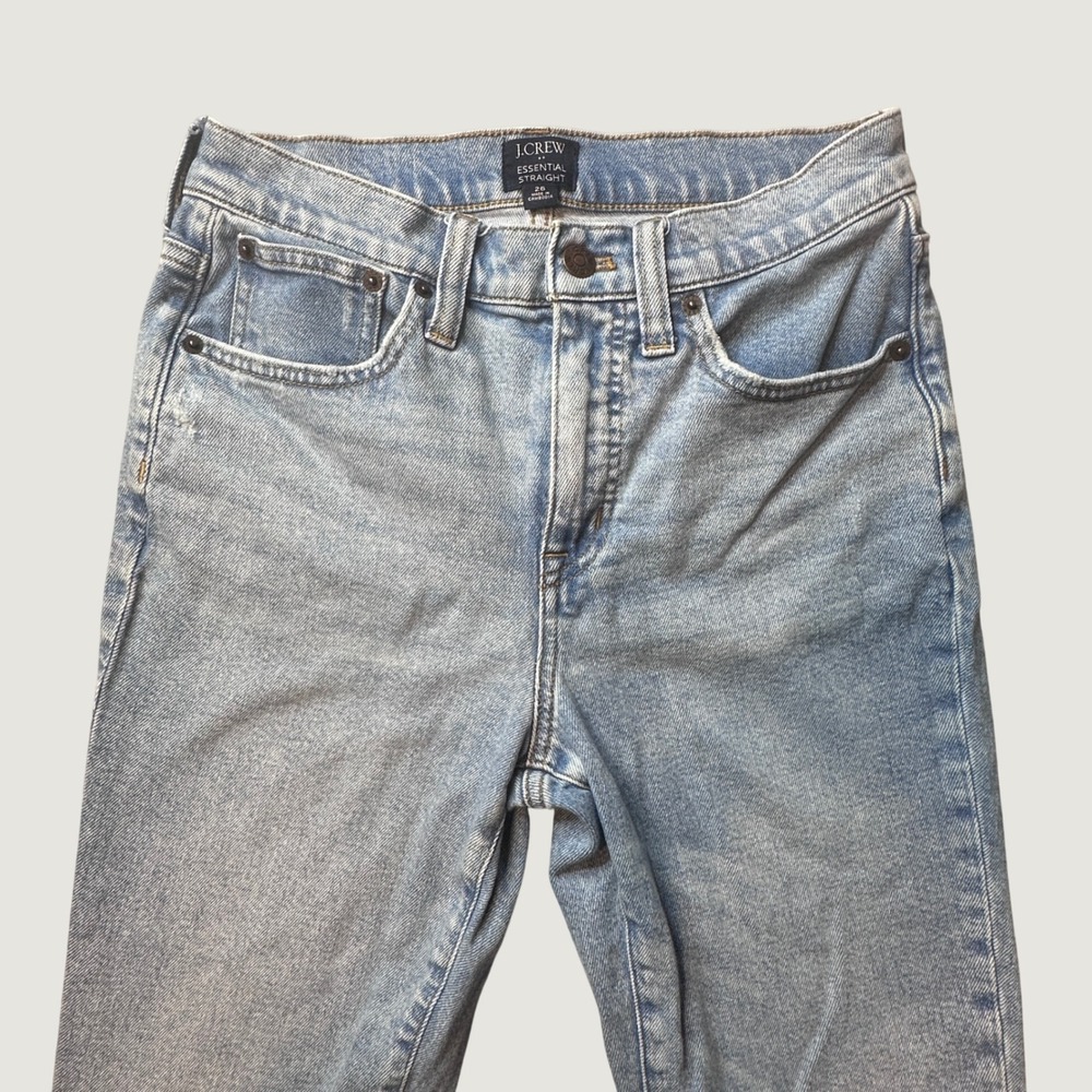 J.Crew Jeans Womens 26 Essential Straight Light Wash Blue BF852 Raw Hem Denim